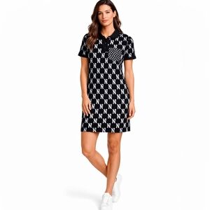 MLB New York Yankees Polo Dress Black White Logo Print NWT, Size M